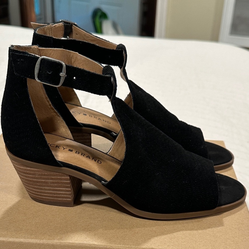 Lucky Brand Black Open-Toe Heels